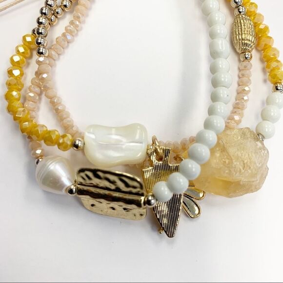 Dragonfly Multi Stone Beaded Charm Bracelet, Adjustable One Size - Picture 2 of 7